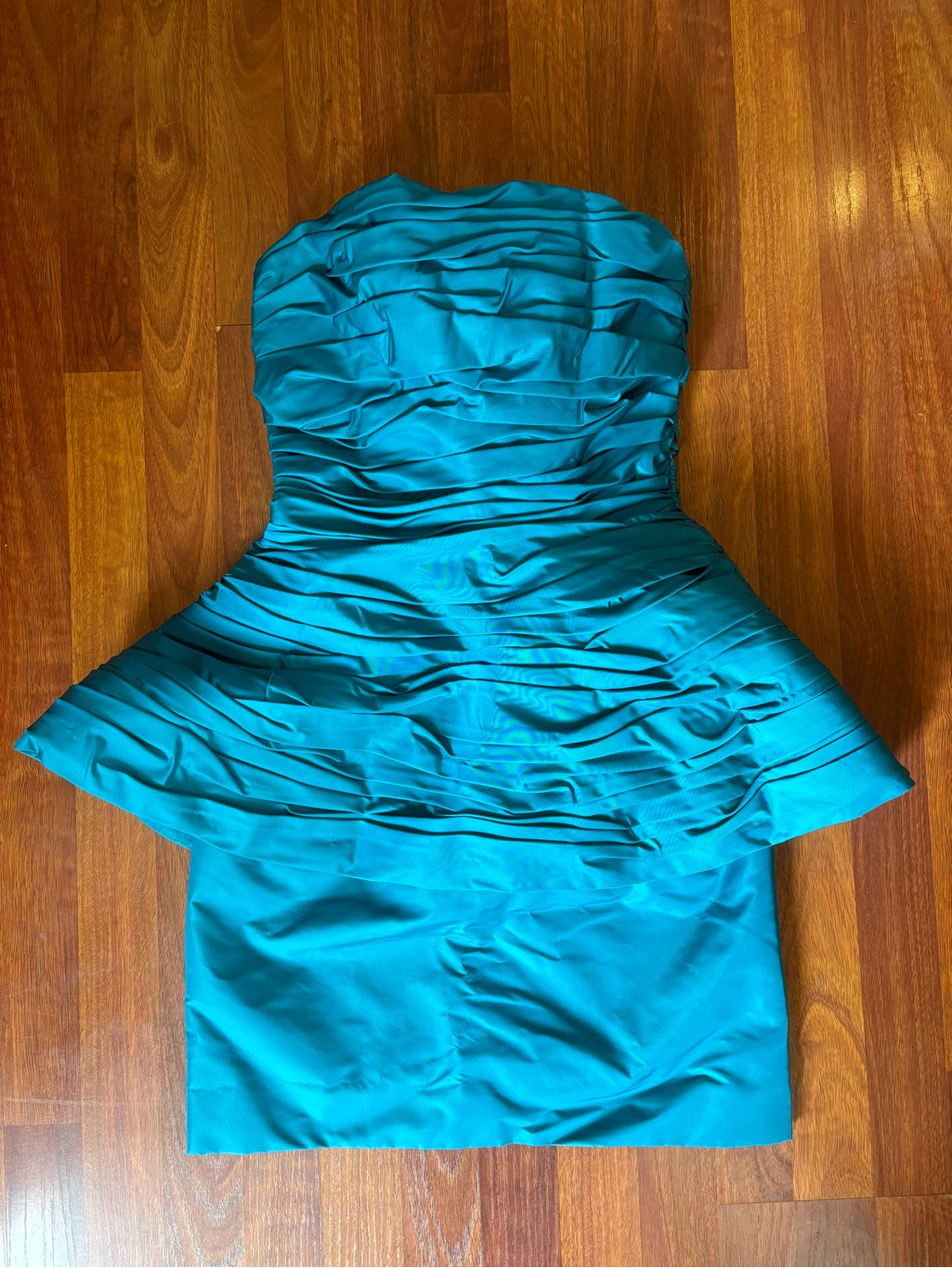 Victor Costa Vintage Strapless Teal Peplum Cocktail Dress 80s